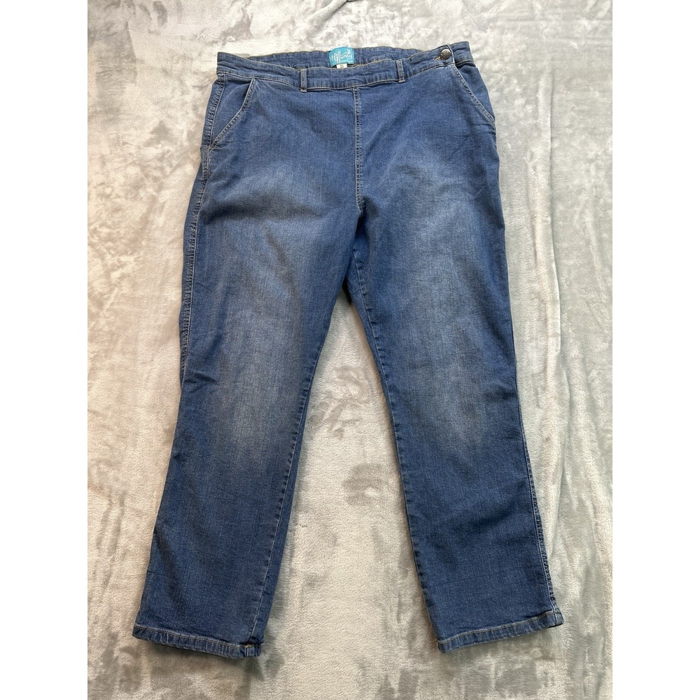 HellBunny Jeans Women Plus Sz 3XL UK 20 Blue Straight Stretch Rockabilly Trouser